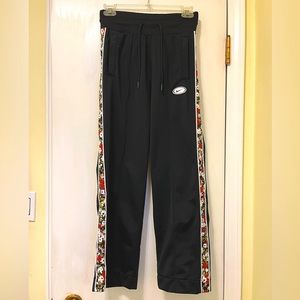 Nike Floral Tape Black Track Running Pants ankle Length Size XS Waist 26”- 29”